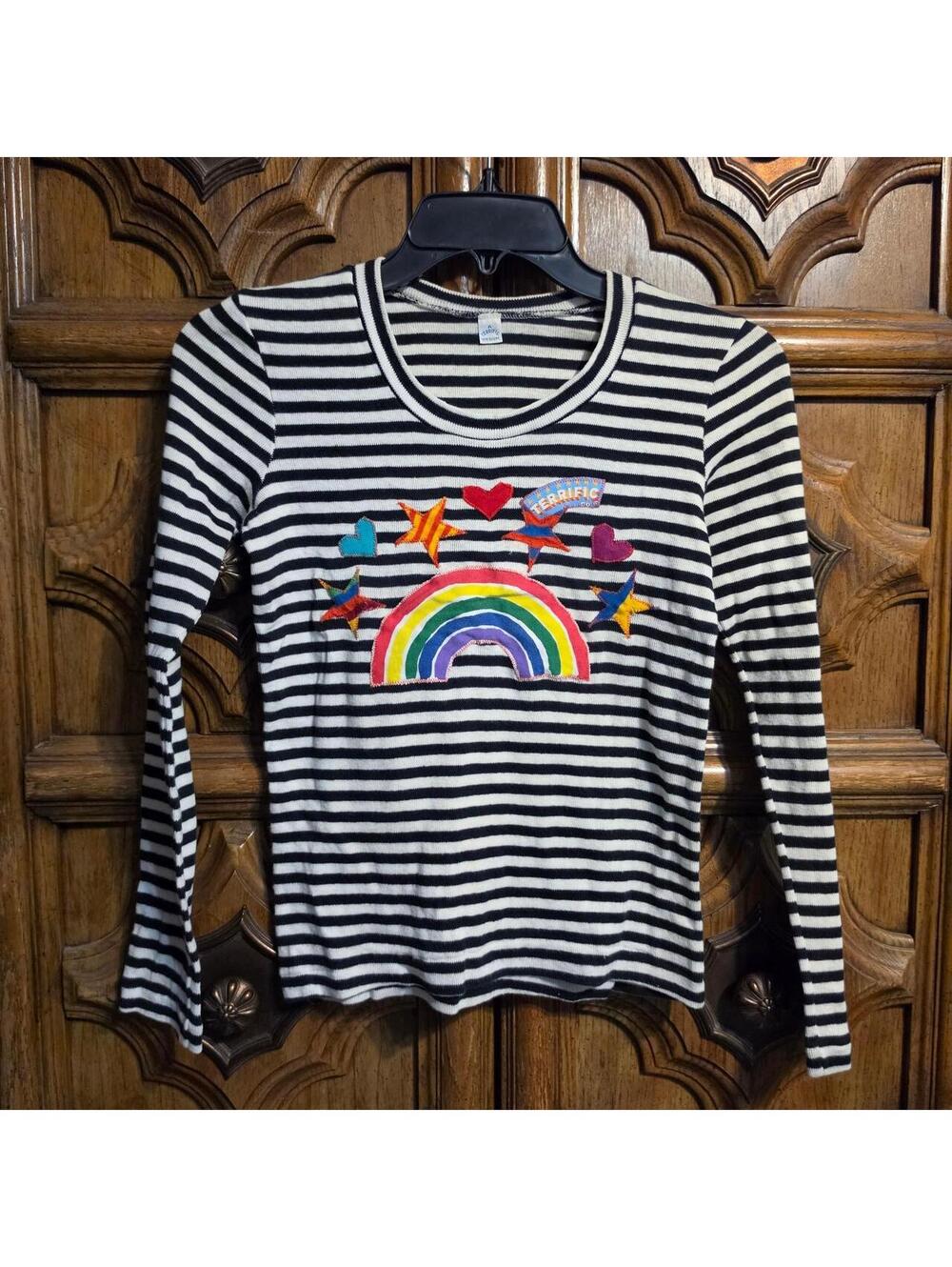 A Terrific white and black white striped long sleeve shirt